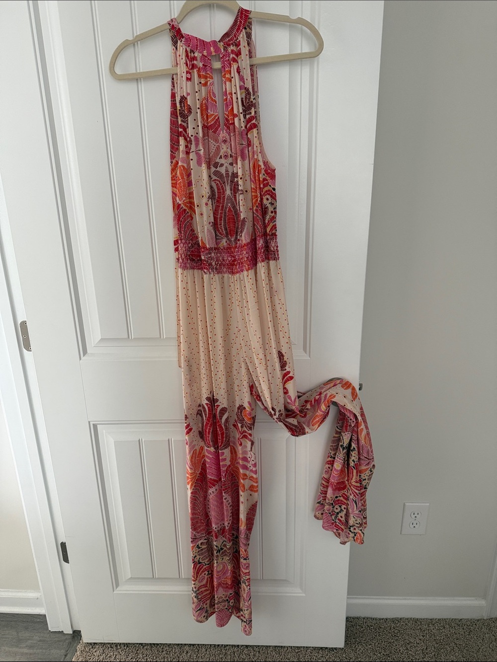 Calypso St. Barth Cream Jumpsuit with Pink & Orange Paisley Print